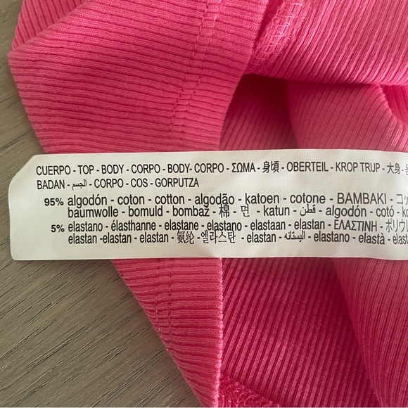 ZARA square neck puff lsleeve crop Top Pink Cotton size S - Picture 6 of 7